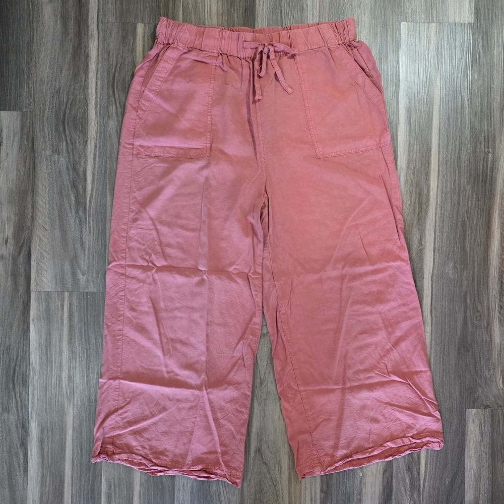 Thread & Supply Womens XL Pink Wide Leg Cropped Drawstring Pants Pockets
